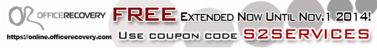 "S2SERVICES" coupon notification banner for free recovery service from Recoveronix' Online FIle Repair