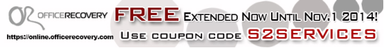 "S2SERVICES" coupon notification banner for free recovery service from Recoveronix' Online FIle Repair