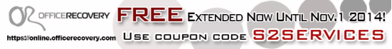 "S2SERVICES" coupon notification banner for free recovery service from Recoveronix' Online FIle Repair